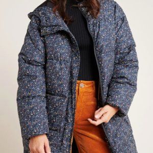 Anthropologie Numph Butterfly Navy Puffer Coat M L
